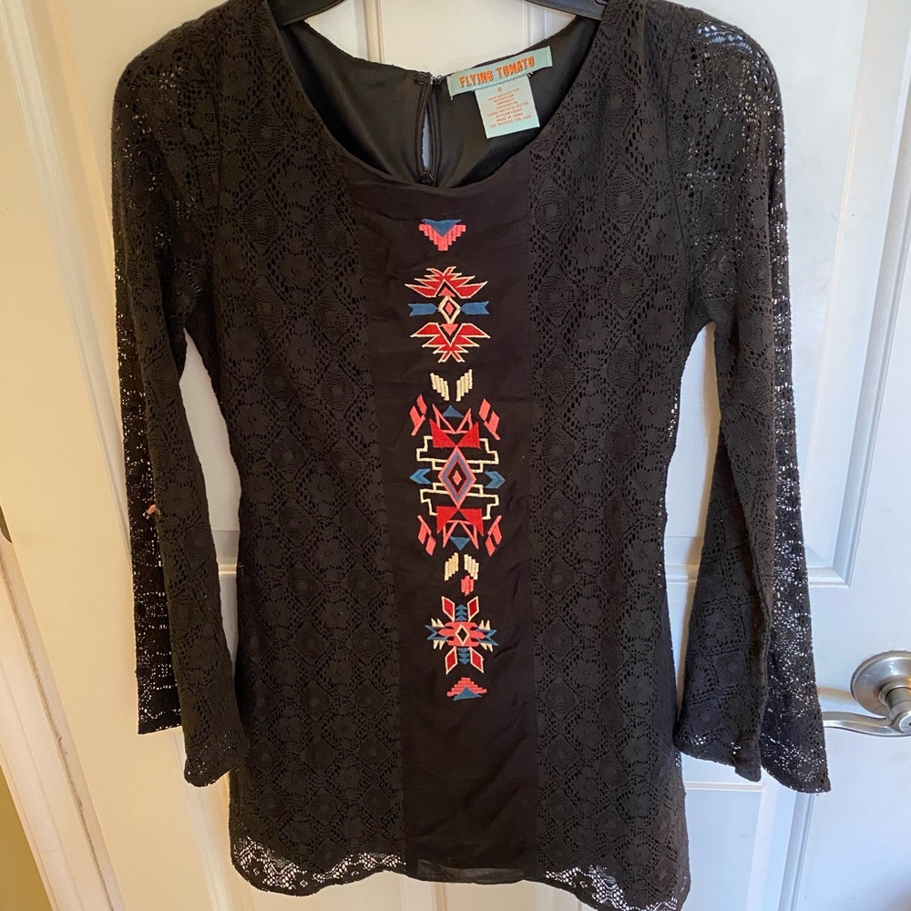 Flying Tomato embroidered black dress